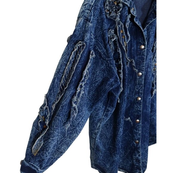 Vintage 80s Acid Wash Oversized Denim Studded Shirt Jacket Art To Wear Size XL - Picture 3 of 9
